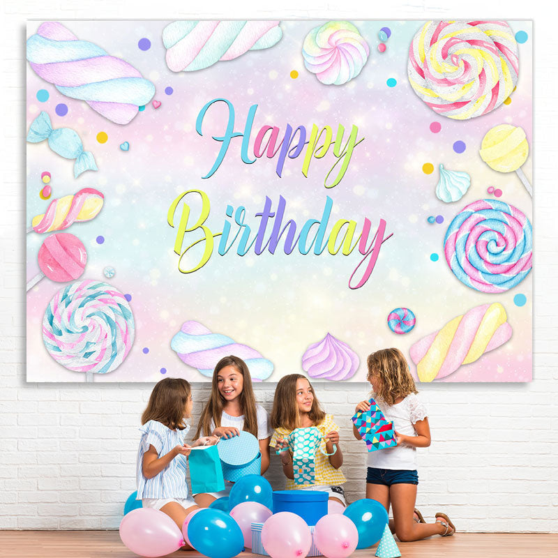 Lofaris Soft Colorful Candy Themed Happy Birthday Backdrop