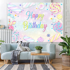 Lofaris Soft Colorful Candy Themed Happy Birthday Backdrop