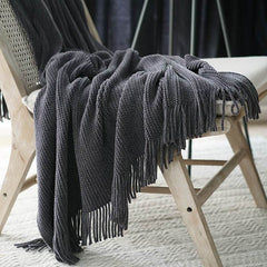 Lofaris Soft Solid Color Tassel Knitted Blanket For Sofa