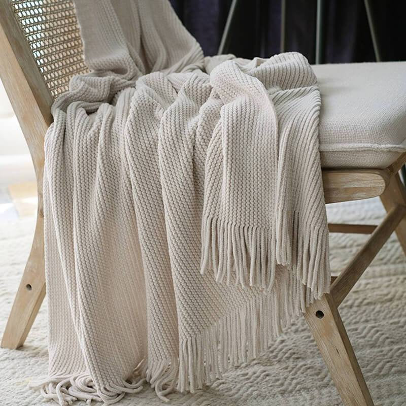 Lofaris Soft Solid Color Tassel Knitted Blanket For Sofa