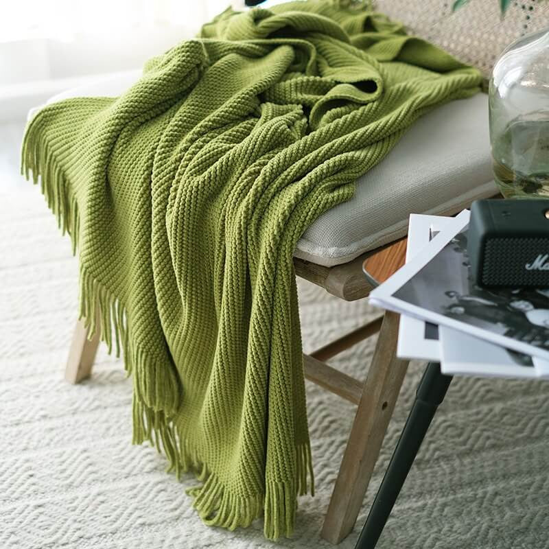 Lofaris Soft Solid Color Tassel Knitted Blanket For Sofa