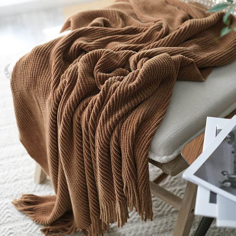 Lofaris Soft Solid Color Tassel Knitted Blanket For Sofa