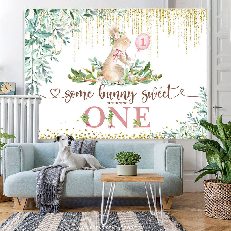 Lofaris Some Bunny Sweet Is One Happy Birthday Backdrop