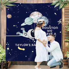 Lofaris Space Stars Astronaut Custom Boy Baby Shower Backdrop