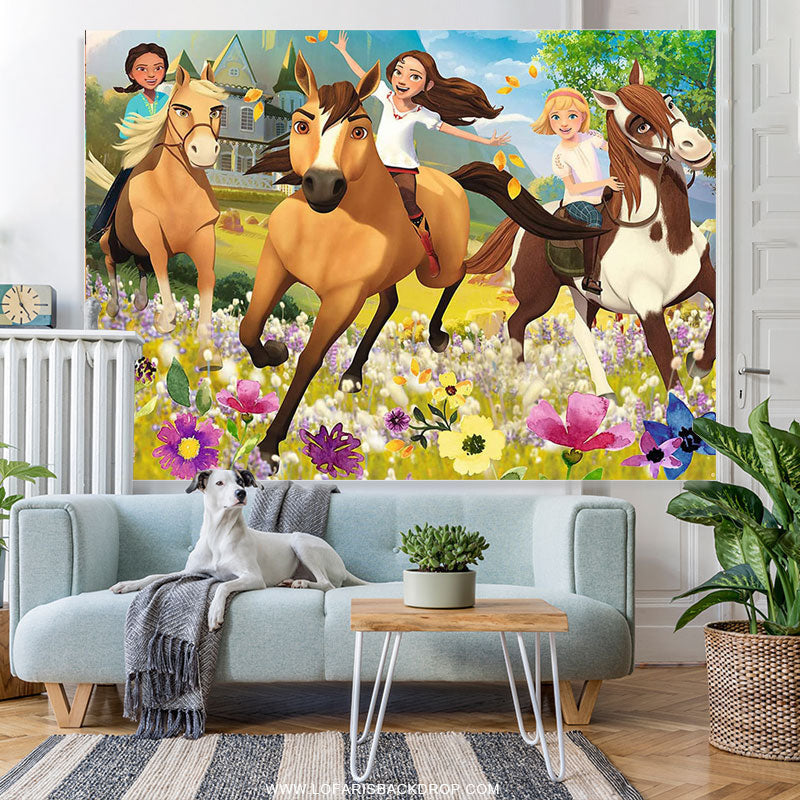 Lofaris Spirit Riding Horse Party Boys Girls Birthday Photo Backdrops