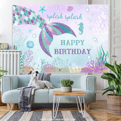 Lofaris Splish Splash Mermaid Sea Theme Happy Birthday Backdrop