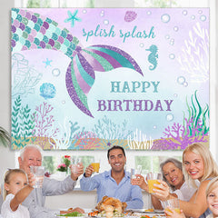 Lofaris Splish Splash Mermaid Sea Theme Happy Birthday Backdrop