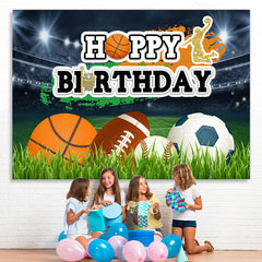 Lofaris Sport Balls On The Field Happy Birthday Backdrop For Boy
