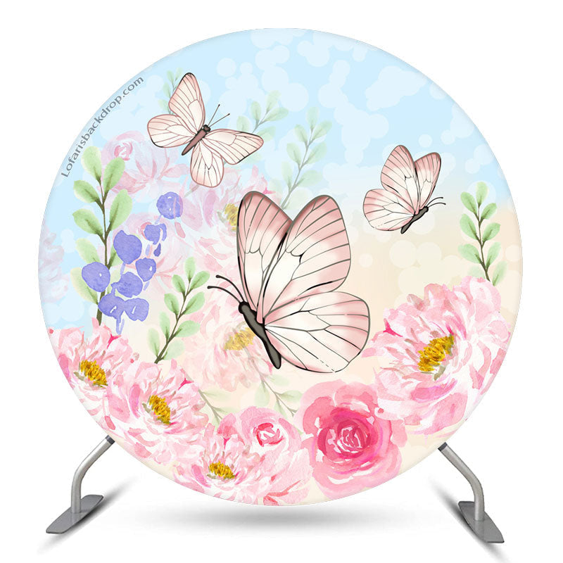 Lofaris Spring Pink Butterfly Themed Round Party Backdrop Kit