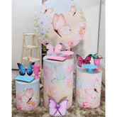 Lofaris Spring Pink Butterfly Themed Round Party Backdrop Kit
