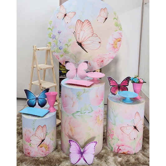 Lofaris Spring Pink Butterfly Themed Round Party Backdrop Kit