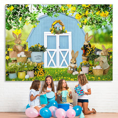 Lofaris Spring Plants With Blue House Happy Easter Backdrop