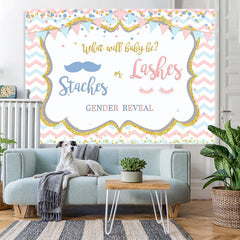 Lofaris Staches or Lashes Pink and Blue Baby Shower Backdrop