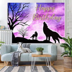 Lofaris Starry Glitter Night Wolf Theme Happy Birthday Backdrop