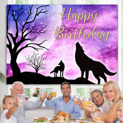 Lofaris Starry Glitter Night Wolf Theme Happy Birthday Backdrop