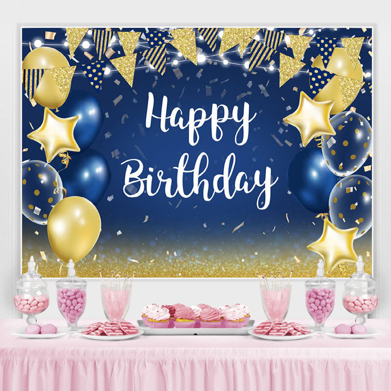 Lofaris Stars and Flags Blue Balloon Happy Birthday Backdrop