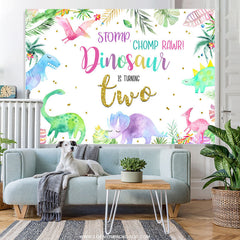 Lofaris Stomp Chomp Rawr Dinosaur Is Turning Two Birthday Backdrop