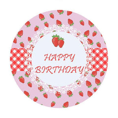 Lofaris Strawberry Circle Happy Birthday Backdrop For Girl