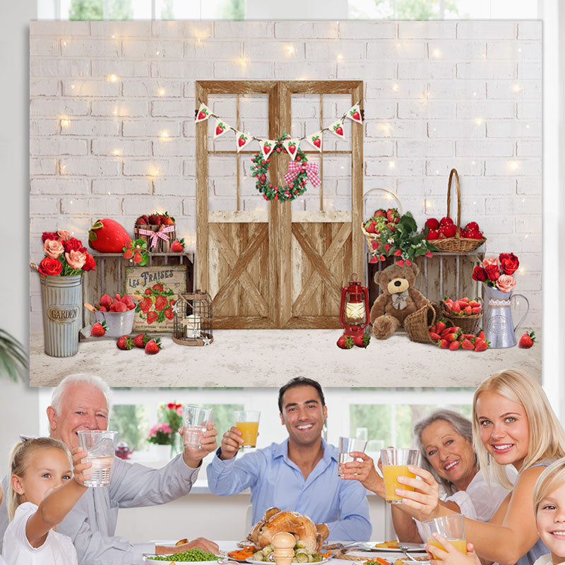 Lofaris strawberry Sweet Grils Happy First Birthday Backdrop