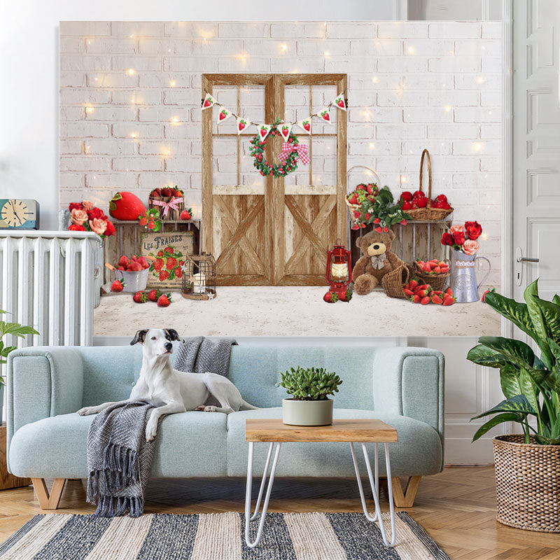 Lofaris strawberry Sweet Grils Happy First Birthday Backdrop