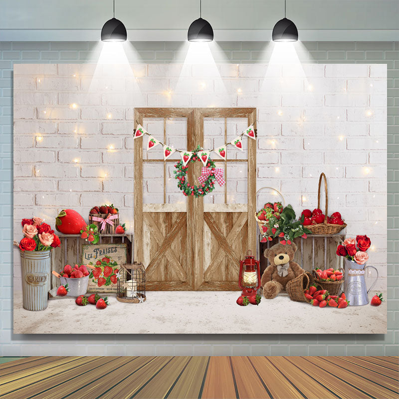 Lofaris strawberry Sweet Grils Happy First Birthday Backdrop