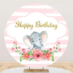 Lofaris Stripe And Elephant Circle Happy Birthday Backdrop