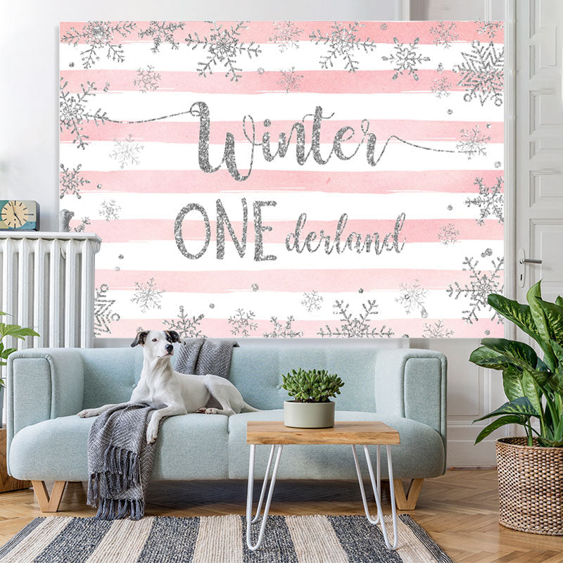 Lofaris Striped And Pink Winter 1 Decland Birthday Backdrop