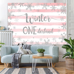 Lofaris Striped And Pink Winter 1 Decland Birthday Backdrop