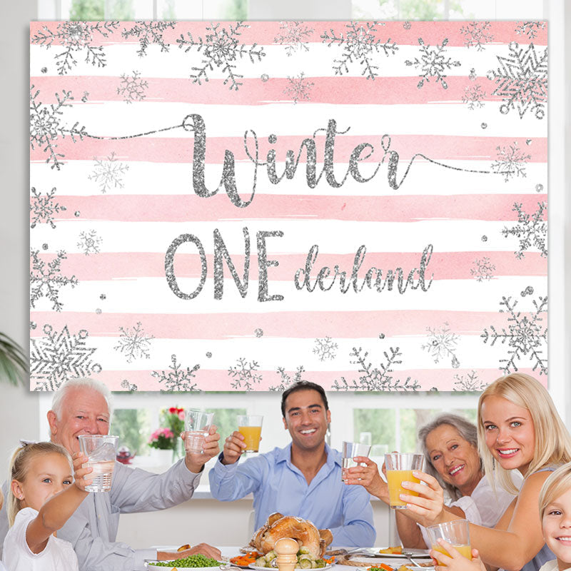 Lofaris Striped And Pink Winter 1 Decland Birthday Backdrop
