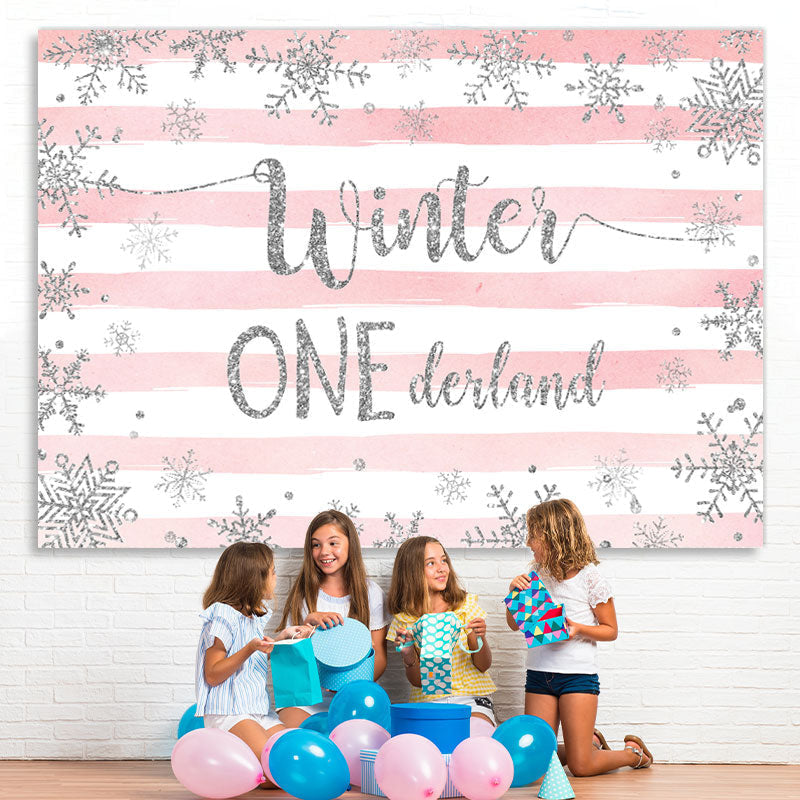 Lofaris Striped And Pink Winter 1 Decland Birthday Backdrop