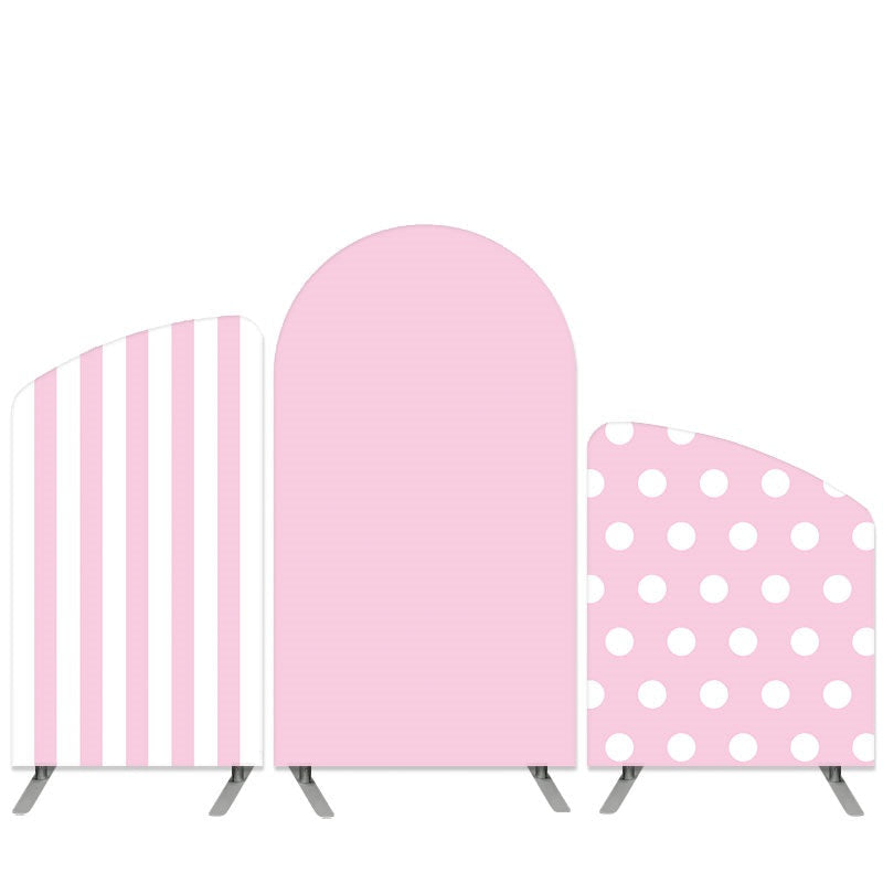 Lofaris Stripes And Dots Theme Pink White Arch Backdrop Kit