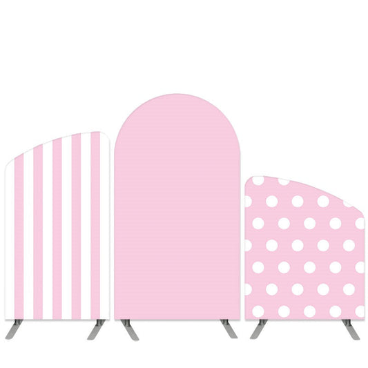 Lofaris Stripes And Dots Theme Pink White Arch Backdrop Kit