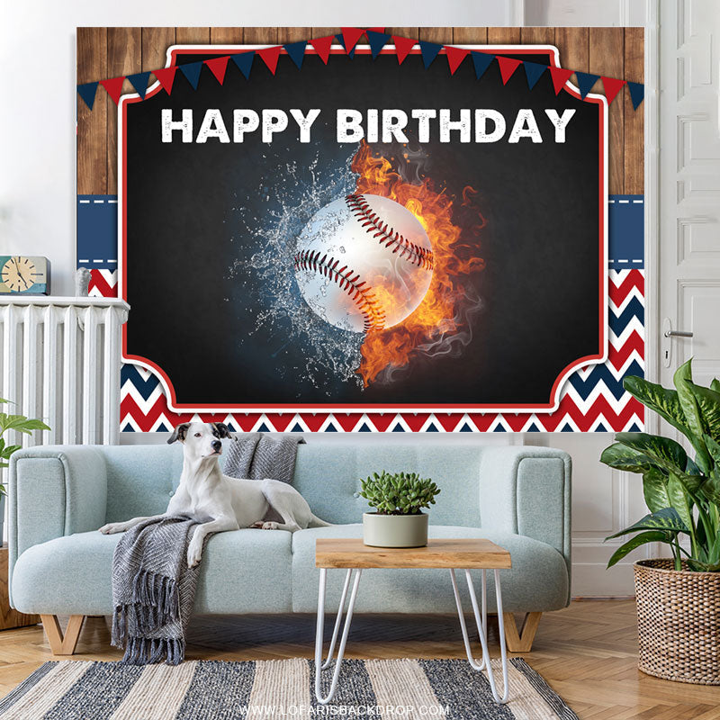 Lofaris Strong Baseball Flag Happy Birthday Party Backdrop