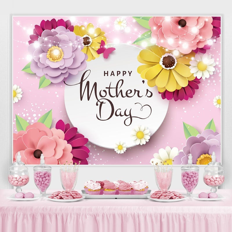 Lofaris Succulent Glitter Butterfly Happy Mothers Day Backdrop