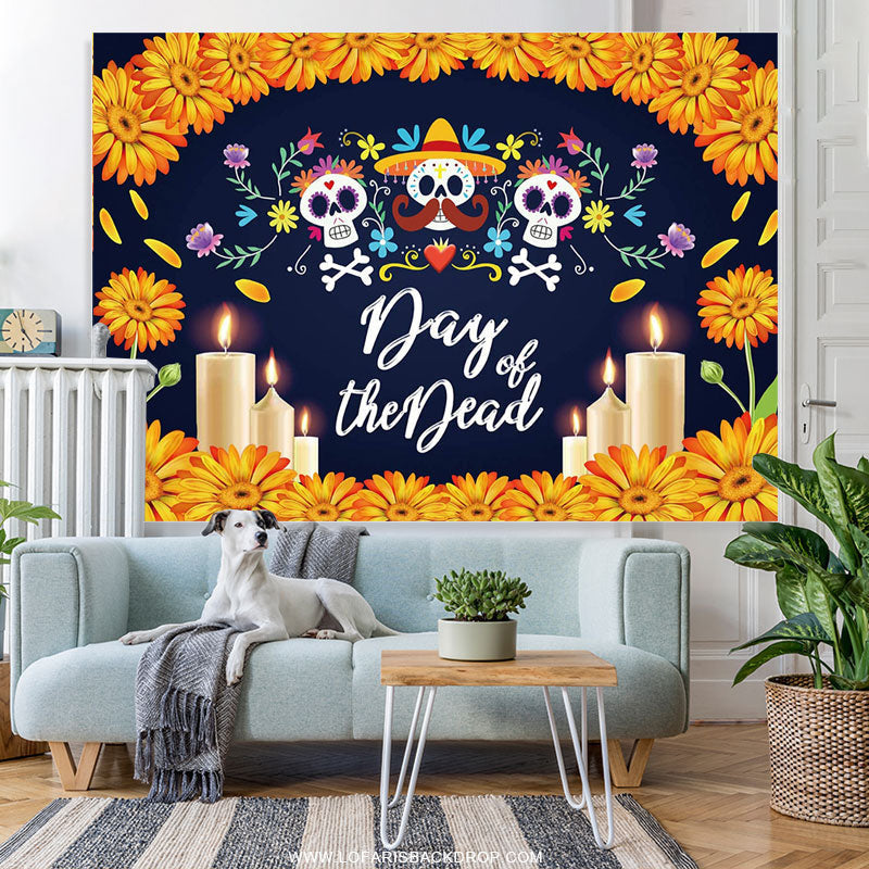 Lofaris Sugar Skull Yellow Sunflower Photo Holiday Backdrop For Family