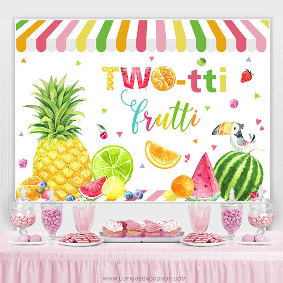 Lofaris Summer Fruits 2nd Happy Birthday Backdrop Decoration