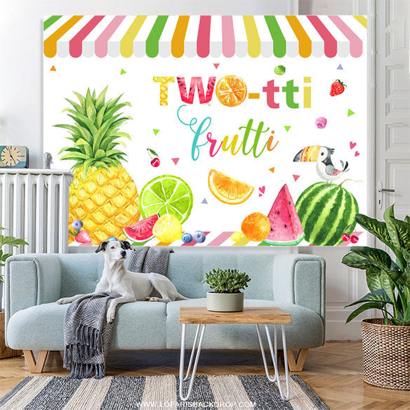 Lofaris Summer Fruits 2nd Happy Birthday Backdrop Decoration