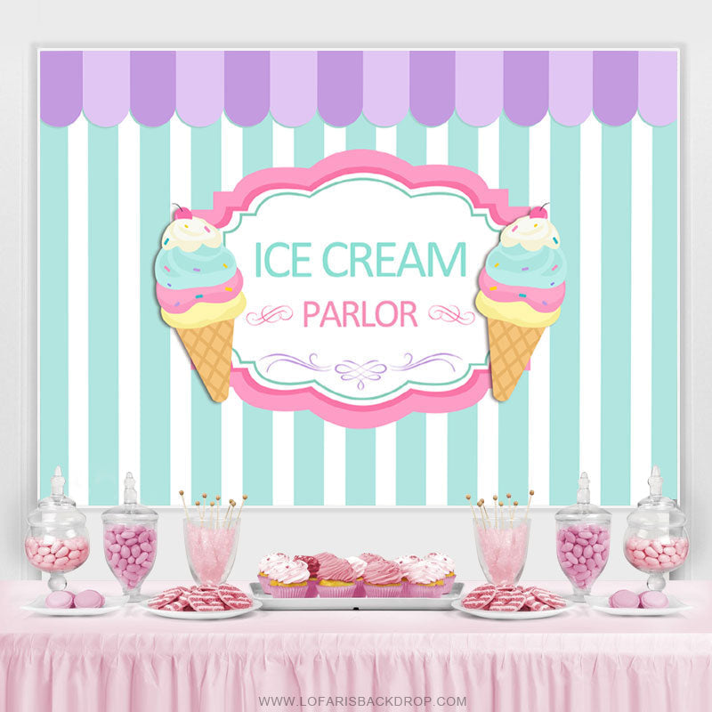 Lofaris Summer Ice Cream Parlor Candy Land Birthday Backdrop
