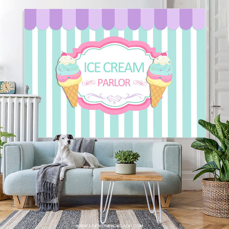 Lofaris Summer Ice Cream Parlor Candy Land Birthday Backdrop