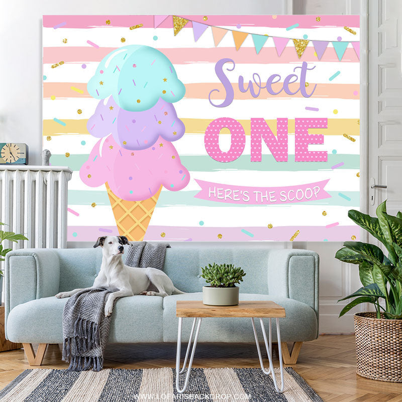 Lofaris Summer Ice Cream Sweet One Happy Birthday Backdrop