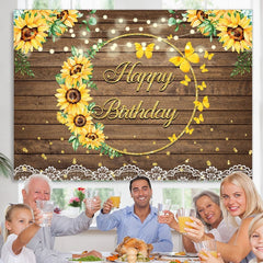Lofaris Summer Sunflower Wood Pattern Girls Birthday Backdrop