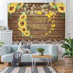 Lofaris Summer Sunflower Wood Pattern Girls Birthday Backdrop