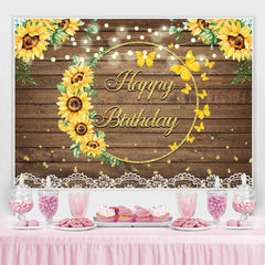 Lofaris Summer Sunflower Wood Pattern Girls Birthday Backdrop