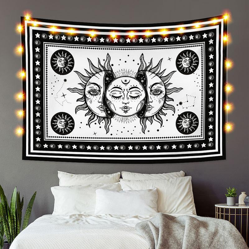 Lofaris Sun And Moon Black White Mandala Wall Tapestry
