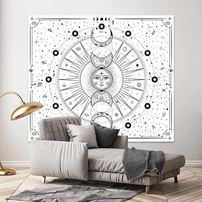 Lofaris Sun Pattern Black And White Bohemian Moon Wall Tapestry