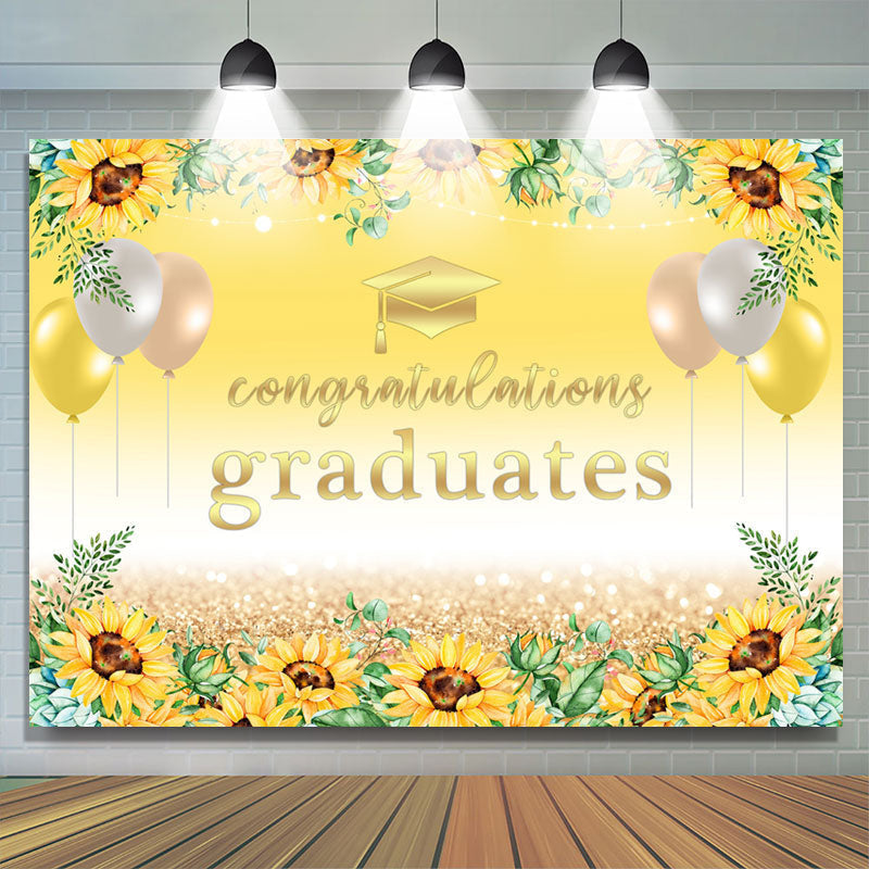 Lofaris Sunflower And Balloons Congratulation Graduate Backdrop