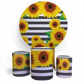 Lofaris Sunflower And Black White Round Birthday Backdrop Kit