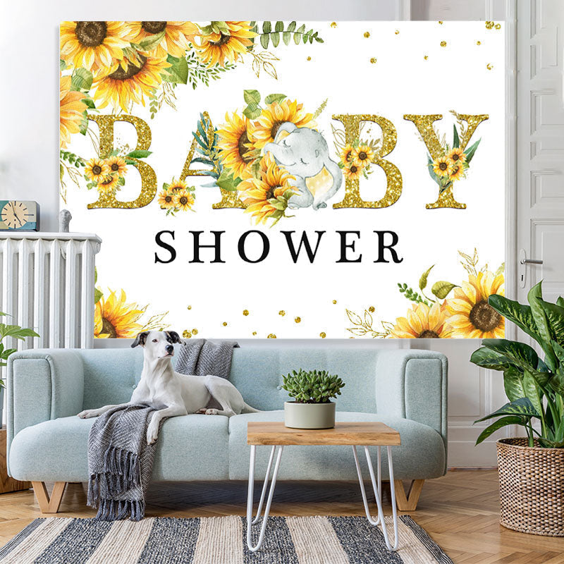 Lofaris Sunflower and Little Baby Elephent Shower Backdrop