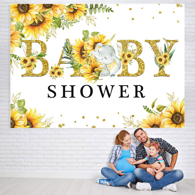 Lofaris Sunflower and Little Baby Elephent Shower Backdrop