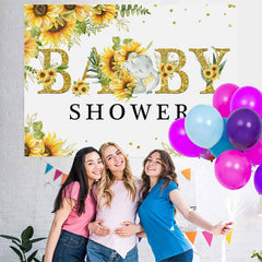 Lofaris Sunflower and Little Baby Elephent Shower Backdrop